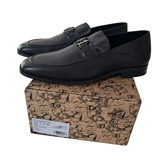 Karl Lagerfeld Paris Men's Black Leather Slip-On Loafers New Size 11.5 - Picture 12 of 12